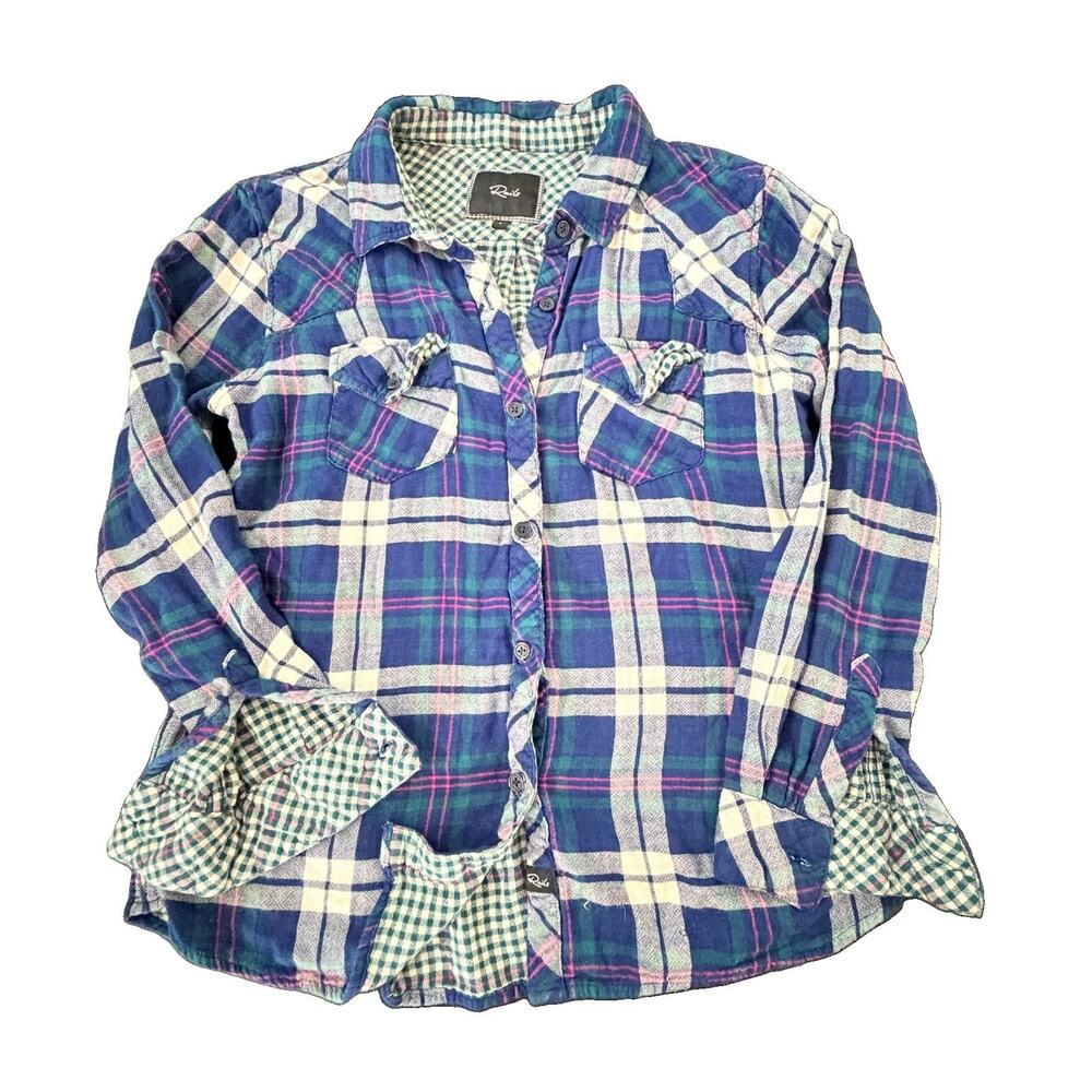 Rails Womens Blue Double Layer Plaid Flannel Button Down Shirt L